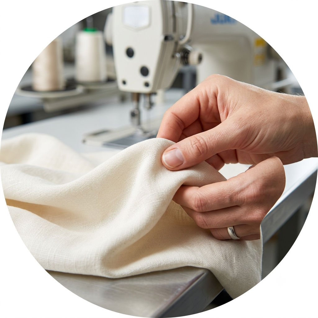 Fabric being measured and inspected