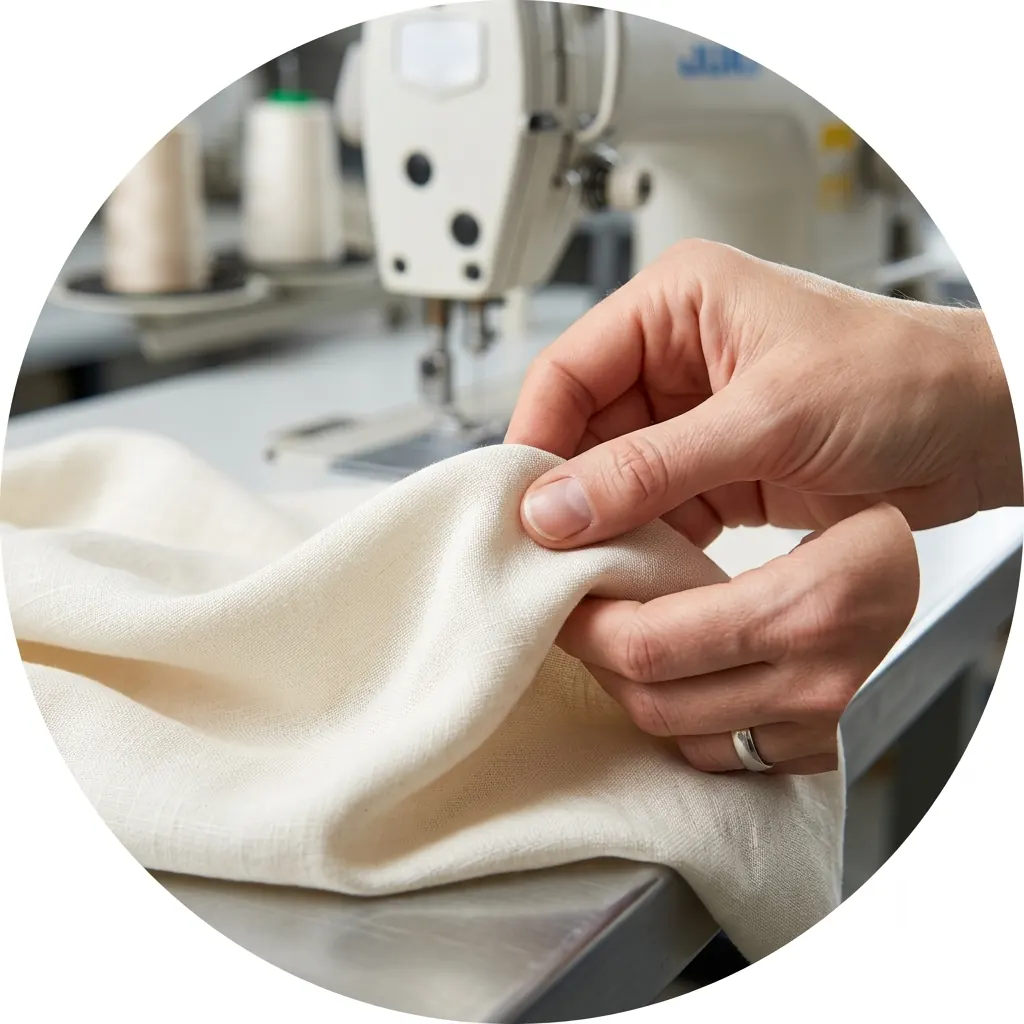 Fabric being measured and inspected